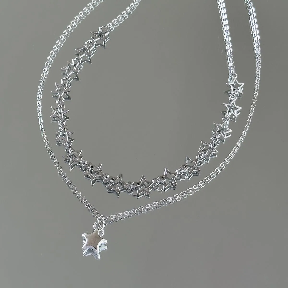 Chic Layered Star Pendant Pentagon Chain Necklace Set