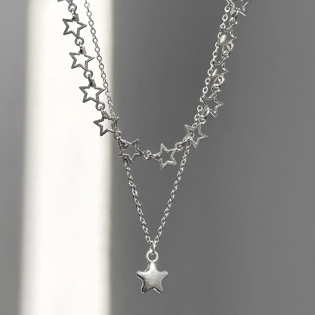 Chic Layered Star Pendant Pentagon Chain Necklace Set