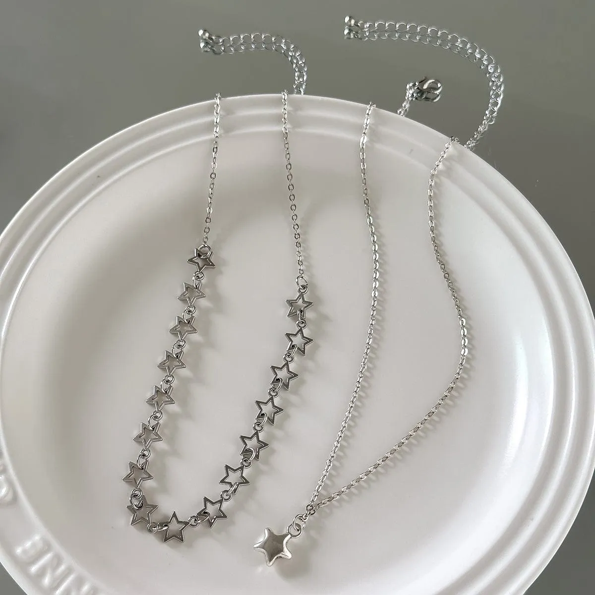 Chic Layered Star Pendant Pentagon Chain Necklace Set