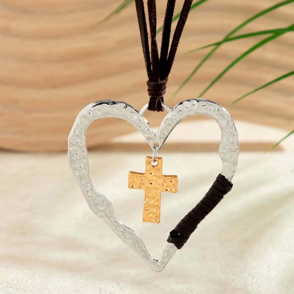 Chic Layered Velvet Heart Cross Pendant Necklace