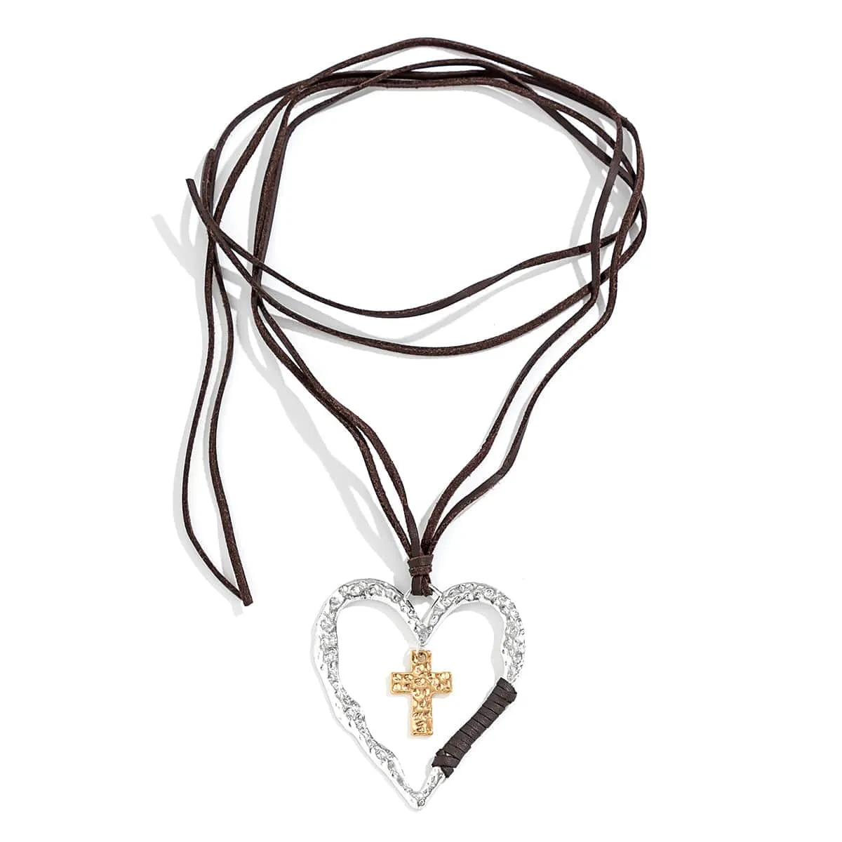 Chic Layered Velvet Heart Cross Pendant Necklace