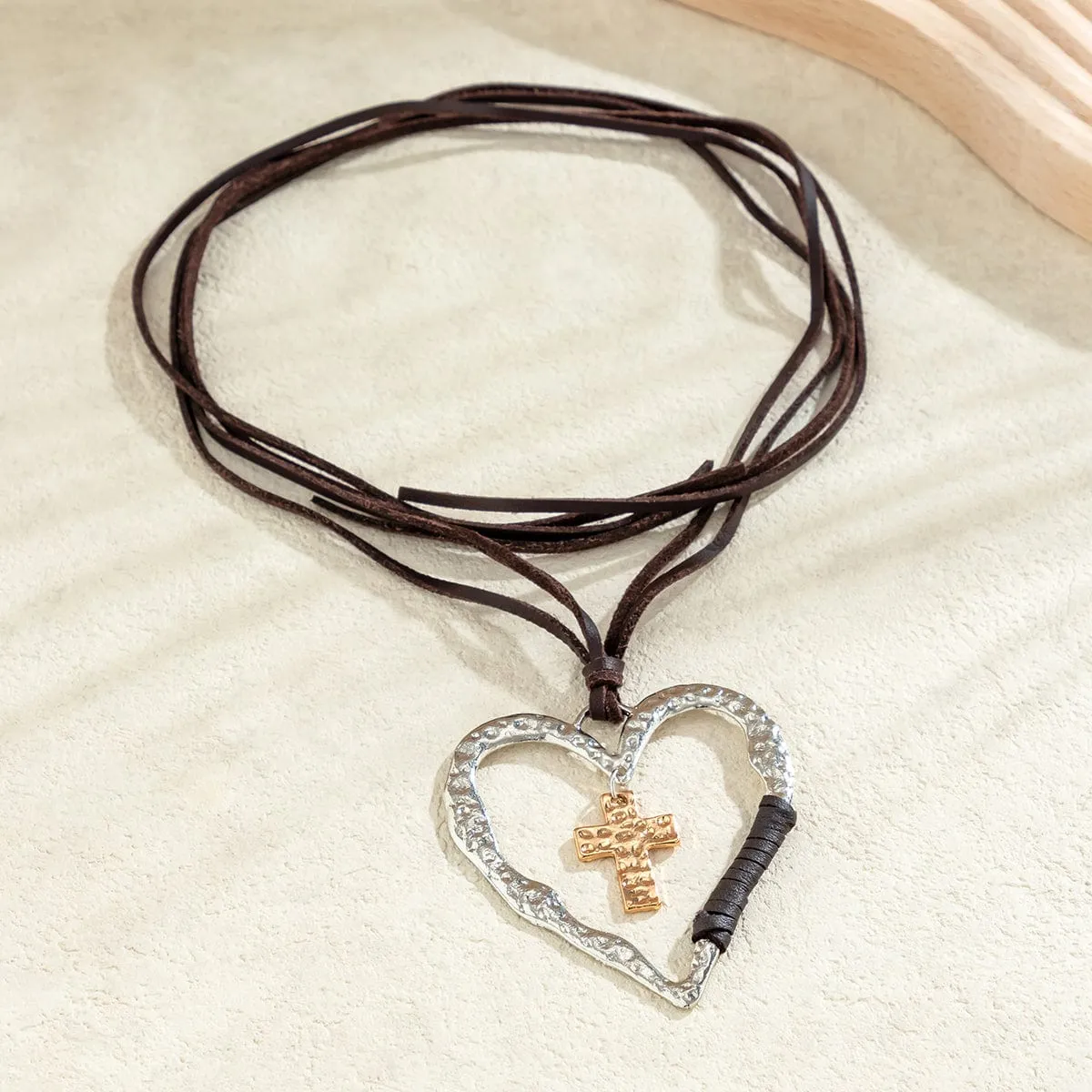 Chic Layered Velvet Heart Cross Pendant Necklace