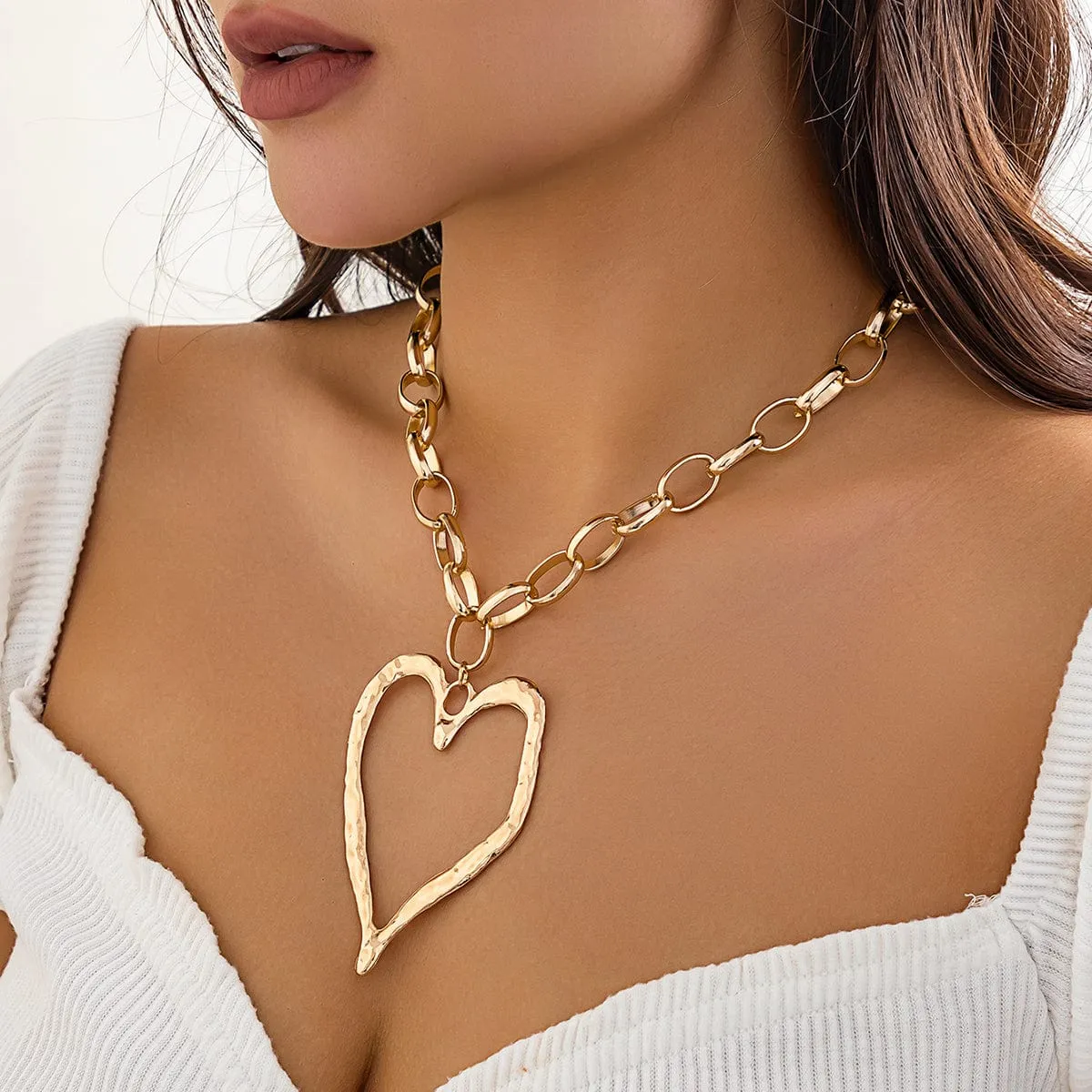 Chic Liquid Heart Pendant Cable Chain Necklace