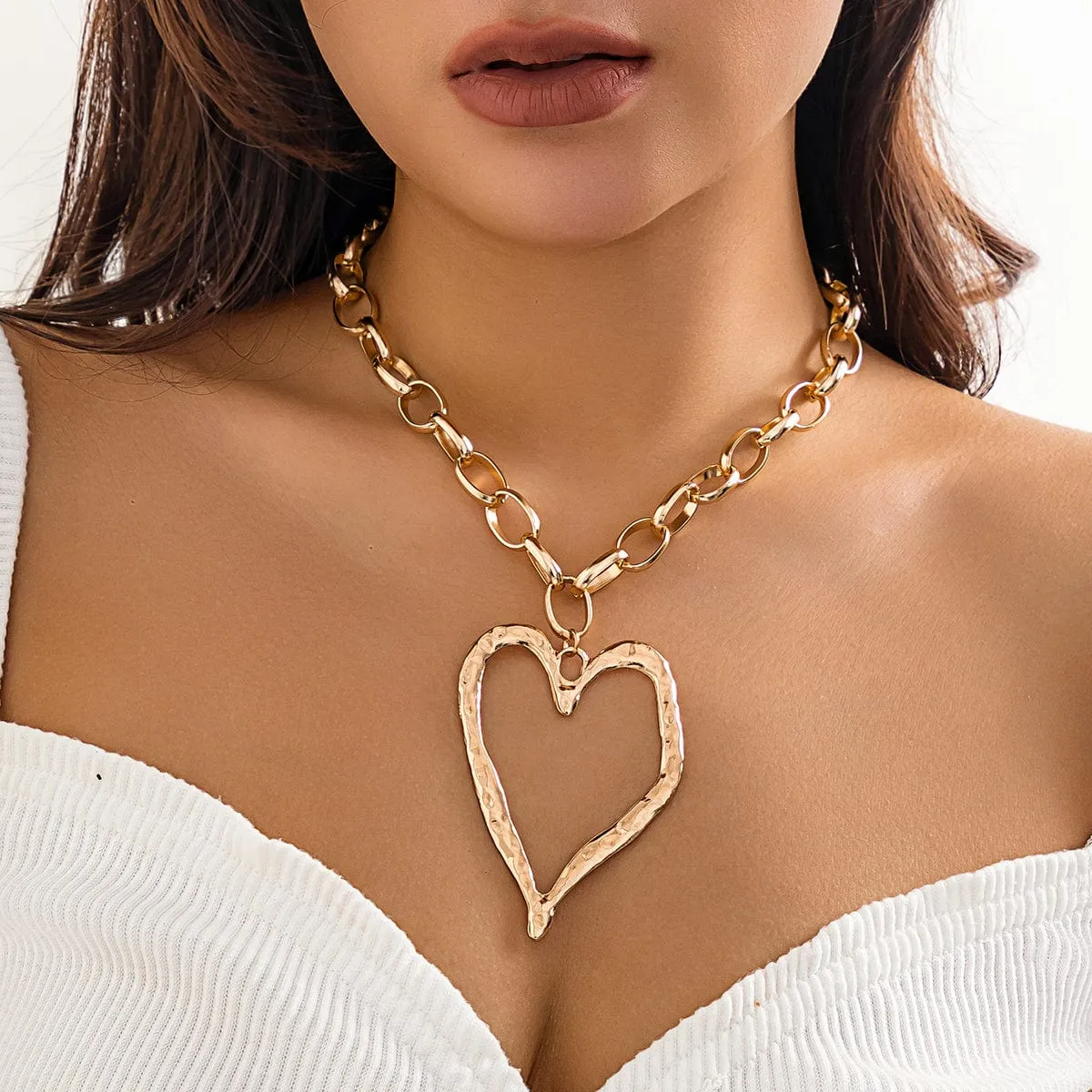 Chic Liquid Heart Pendant Cable Chain Necklace