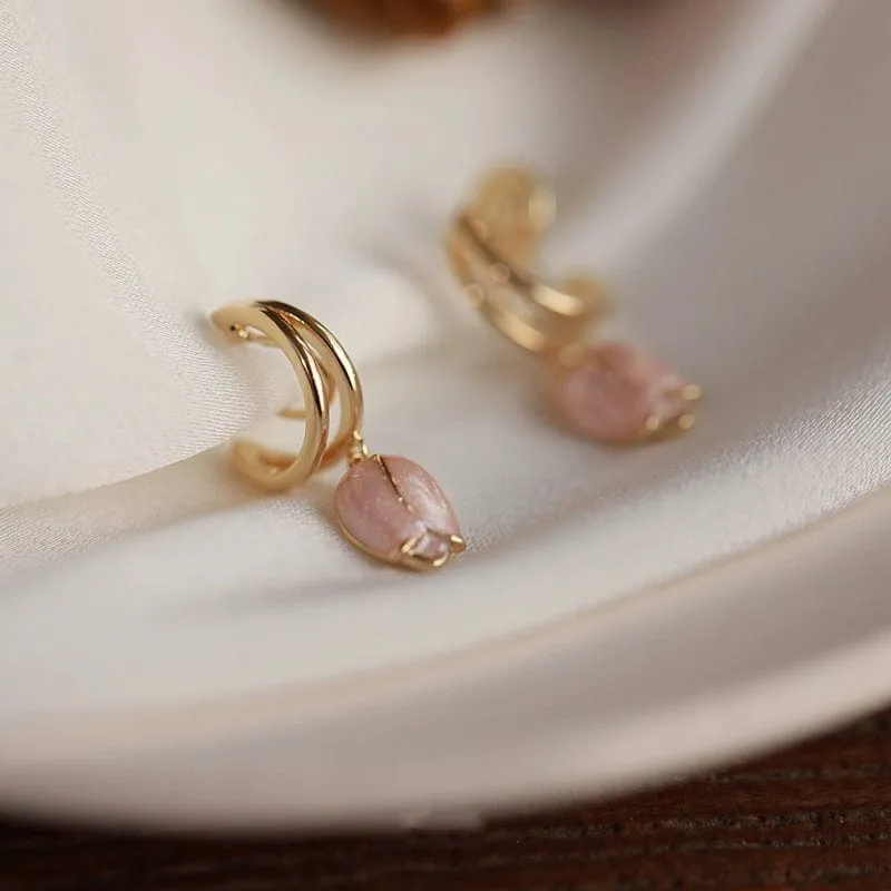 Chic Pink Enamel Tulip Hoop Earrings