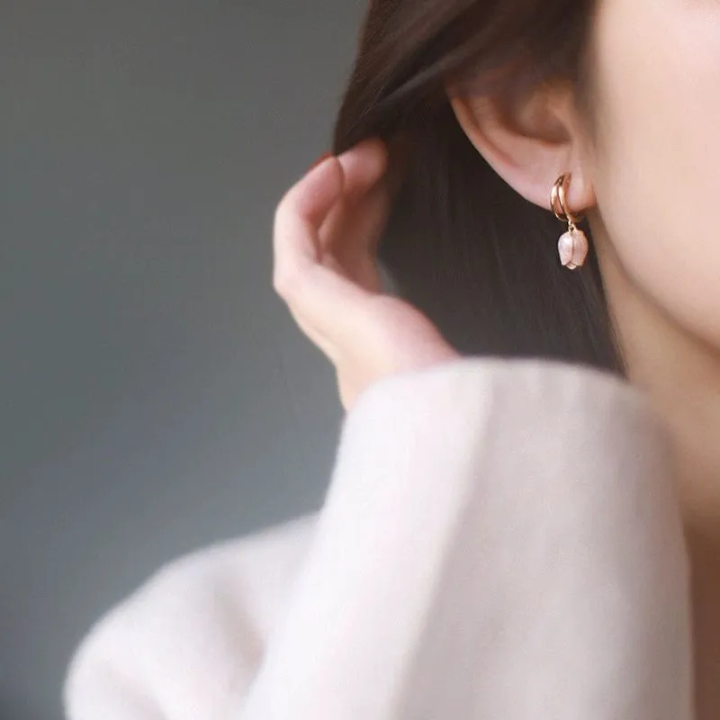 Chic Pink Enamel Tulip Hoop Earrings
