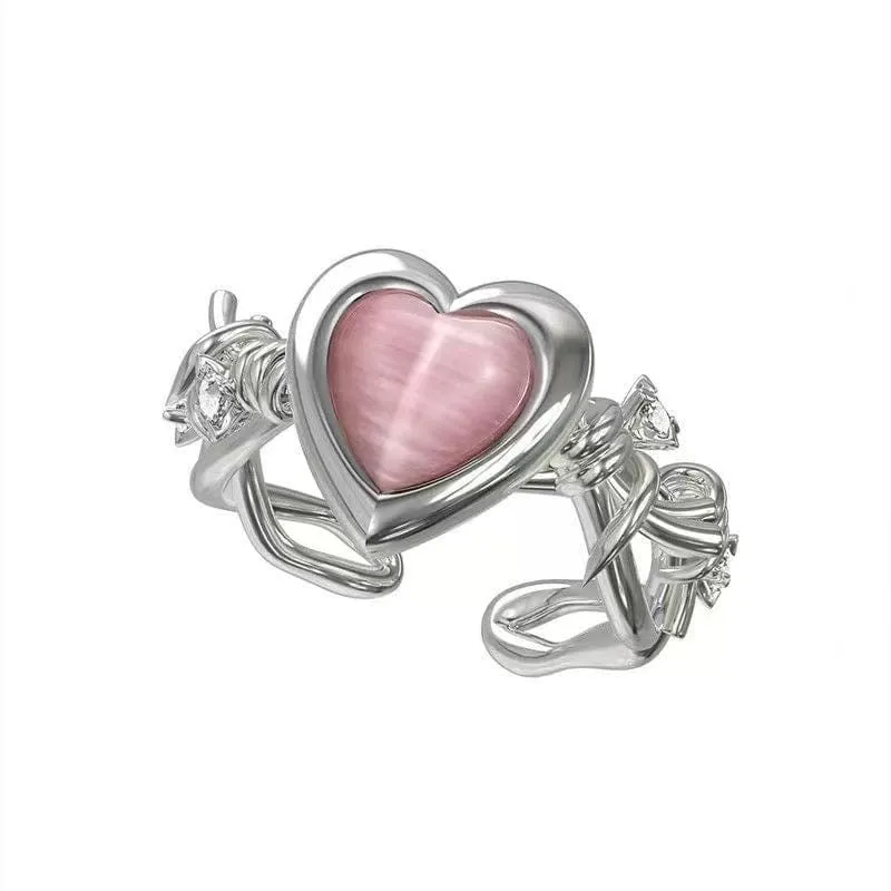 Chic Pink Opal Heart Ring