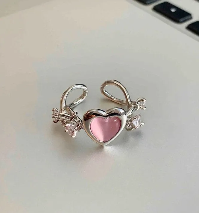 Chic Pink Opal Heart Ring
