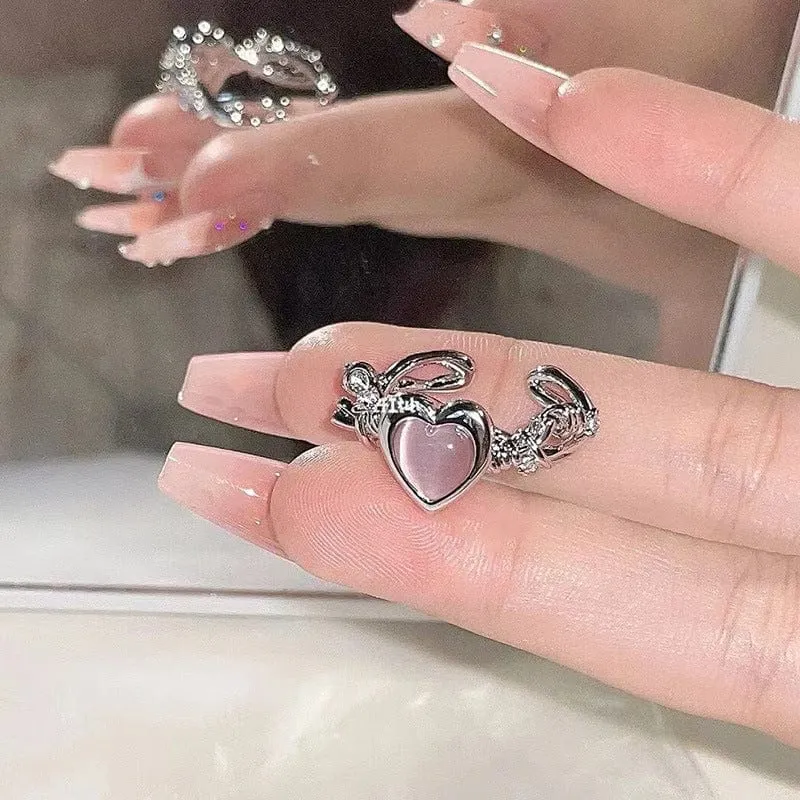 Chic Pink Opal Heart Ring