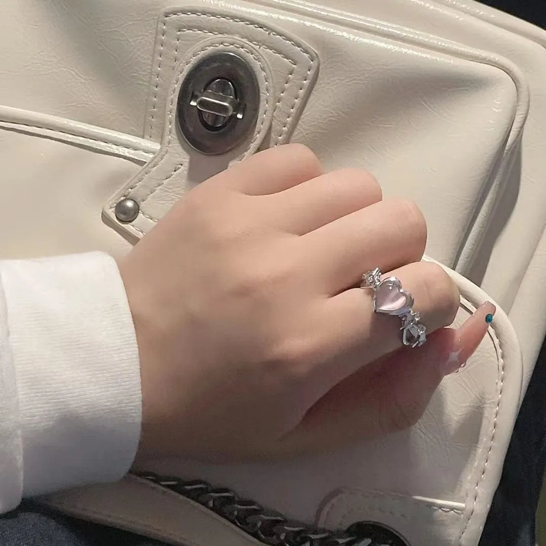 Chic Pink Opal Heart Ring
