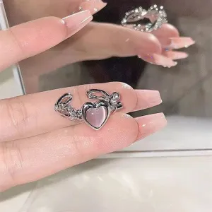Chic Pink Opal Heart Ring