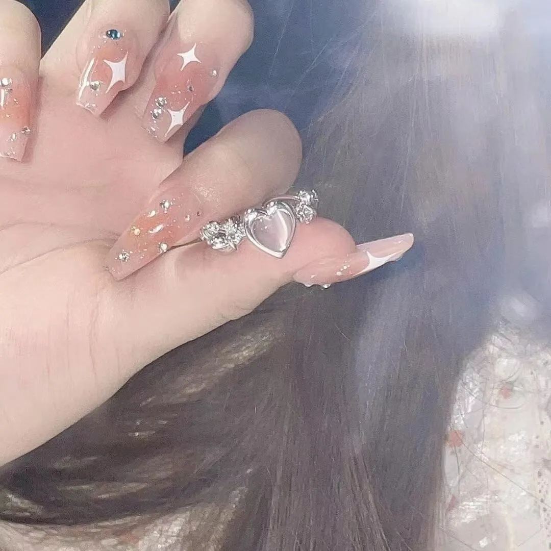 Chic Pink Opal Heart Ring