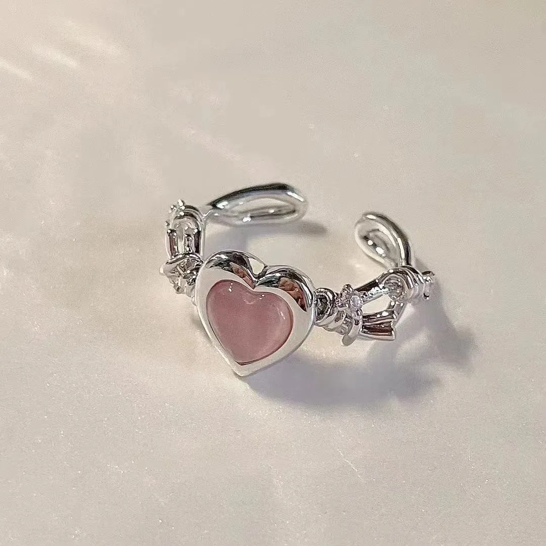 Chic Pink Opal Heart Ring