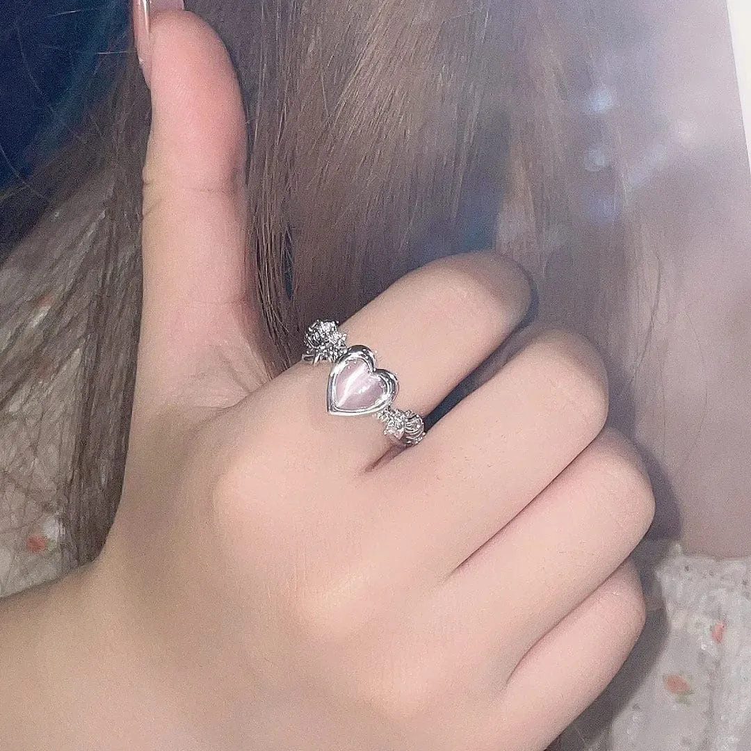 Chic Pink Opal Heart Ring
