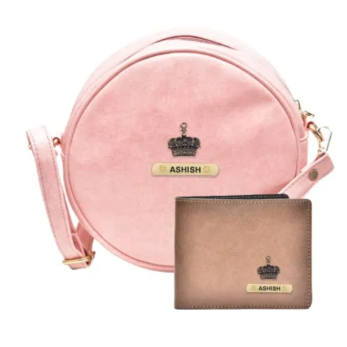 Classy Leather Customized Chained Sling Bag Round   Men's Wallet - Peach Tan