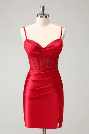 Classy Red Bodycon Corset Short Homecoming Dress with Lace Up Back