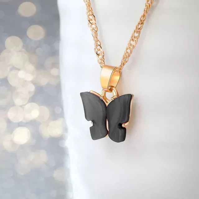 Combo of 2 Gold Plated Black Mariposa Pendant