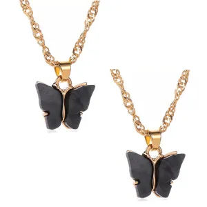 Combo of 2 Gold Plated Black Mariposa Pendant