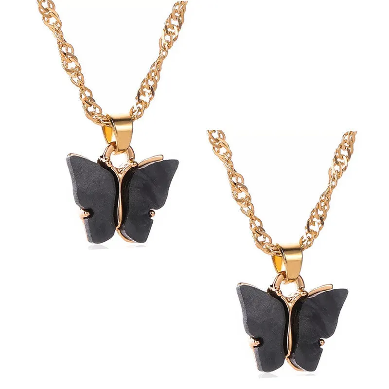 Combo of 2 Gold Plated Black Mariposa Pendant