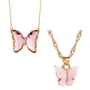 Combo of 2 Pink Crystal and Mariposa Butterfly Pendant