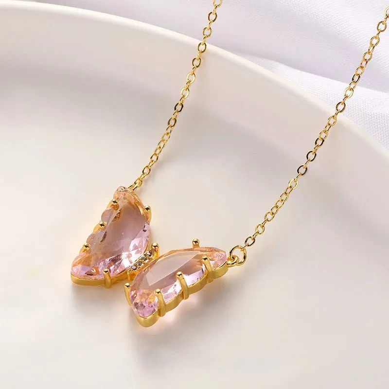 Combo of 2 Pink Crystal and Mariposa Butterfly Pendant