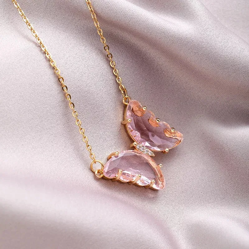 Combo of 2 Pink Crystal and Mariposa Butterfly Pendant