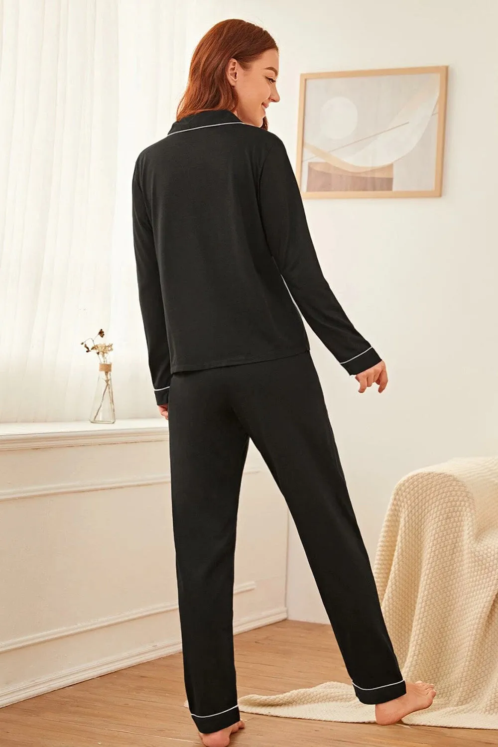 Contrast piping pajama set