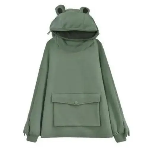 Cool Women Hoodie Perfect Sleeping Frog Pullover Winter Sense Hooded Modern Casual Sweatshirts Cute Funny Style Comfortable Frog Pullover Hoodie For Women