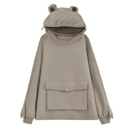 Cool Women Hoodie Perfect Sleeping Frog Pullover Winter Sense Hooded Modern Casual Sweatshirts Cute Funny Style Comfortable Frog Pullover Hoodie For Women