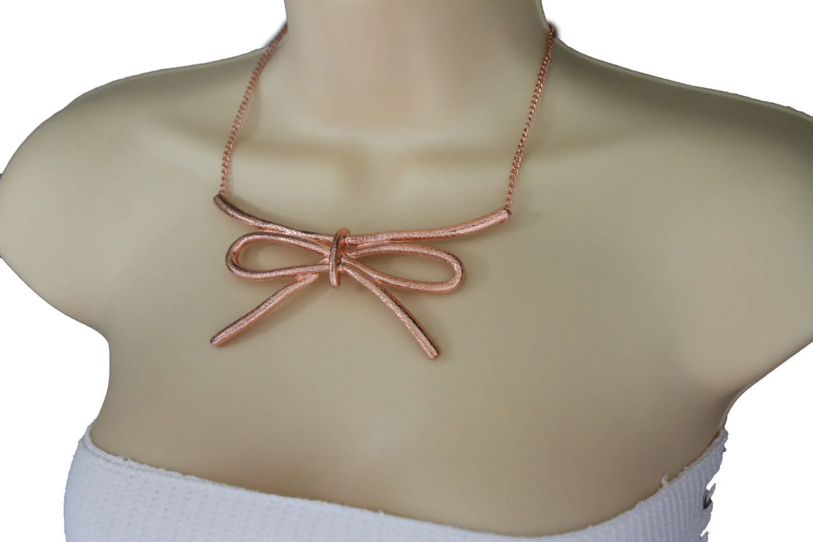 Copper Silver Chain Knot Bow Tie Charm Necklace Earrings Set