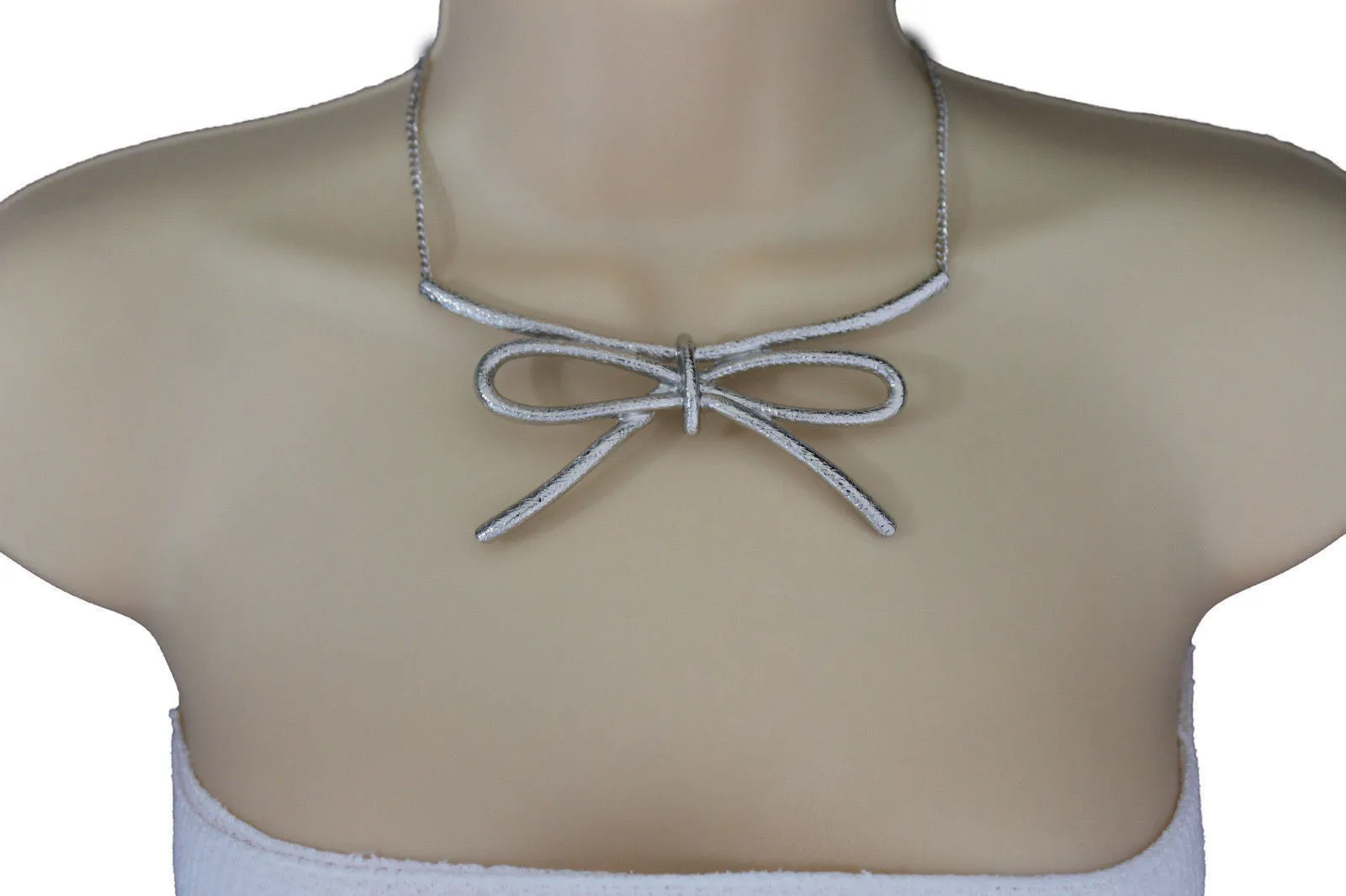 Copper Silver Chain Knot Bow Tie Charm Necklace Earrings Set