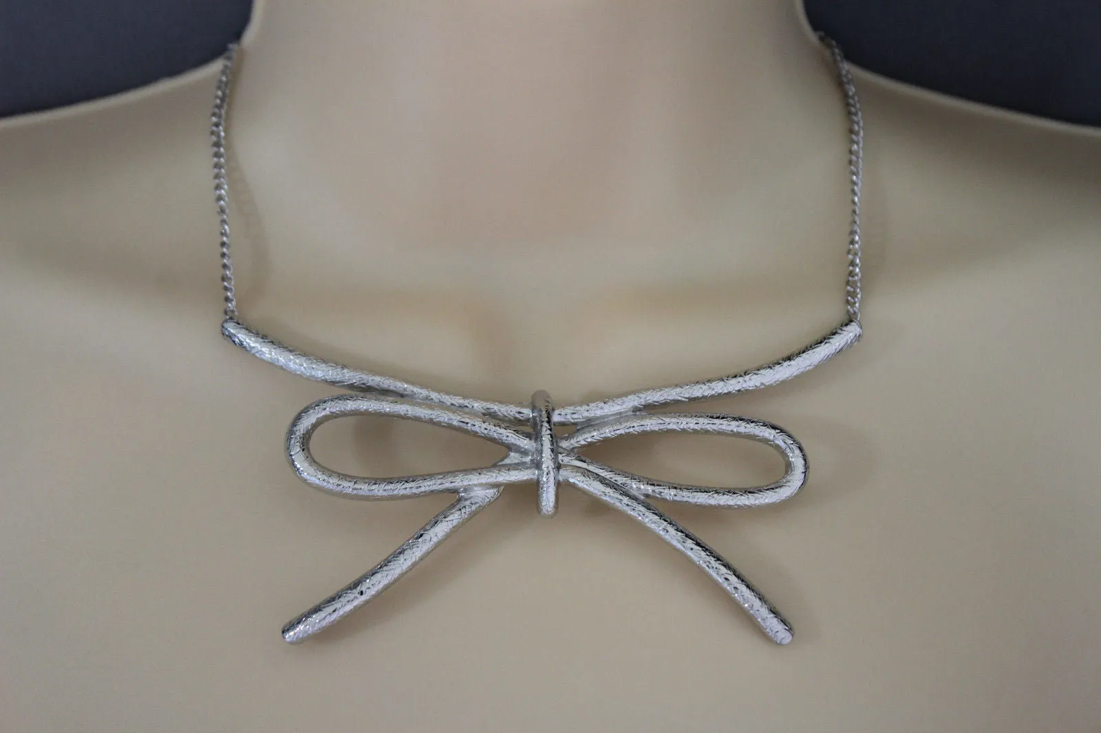 Copper Silver Chain Knot Bow Tie Charm Necklace Earrings Set