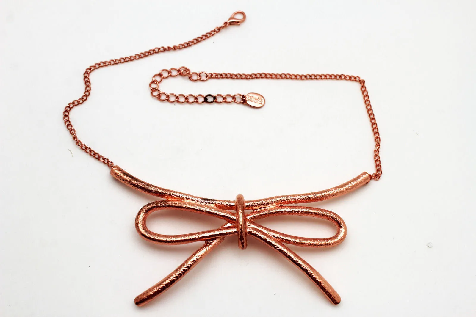 Copper Silver Chain Knot Bow Tie Charm Necklace Earrings Set