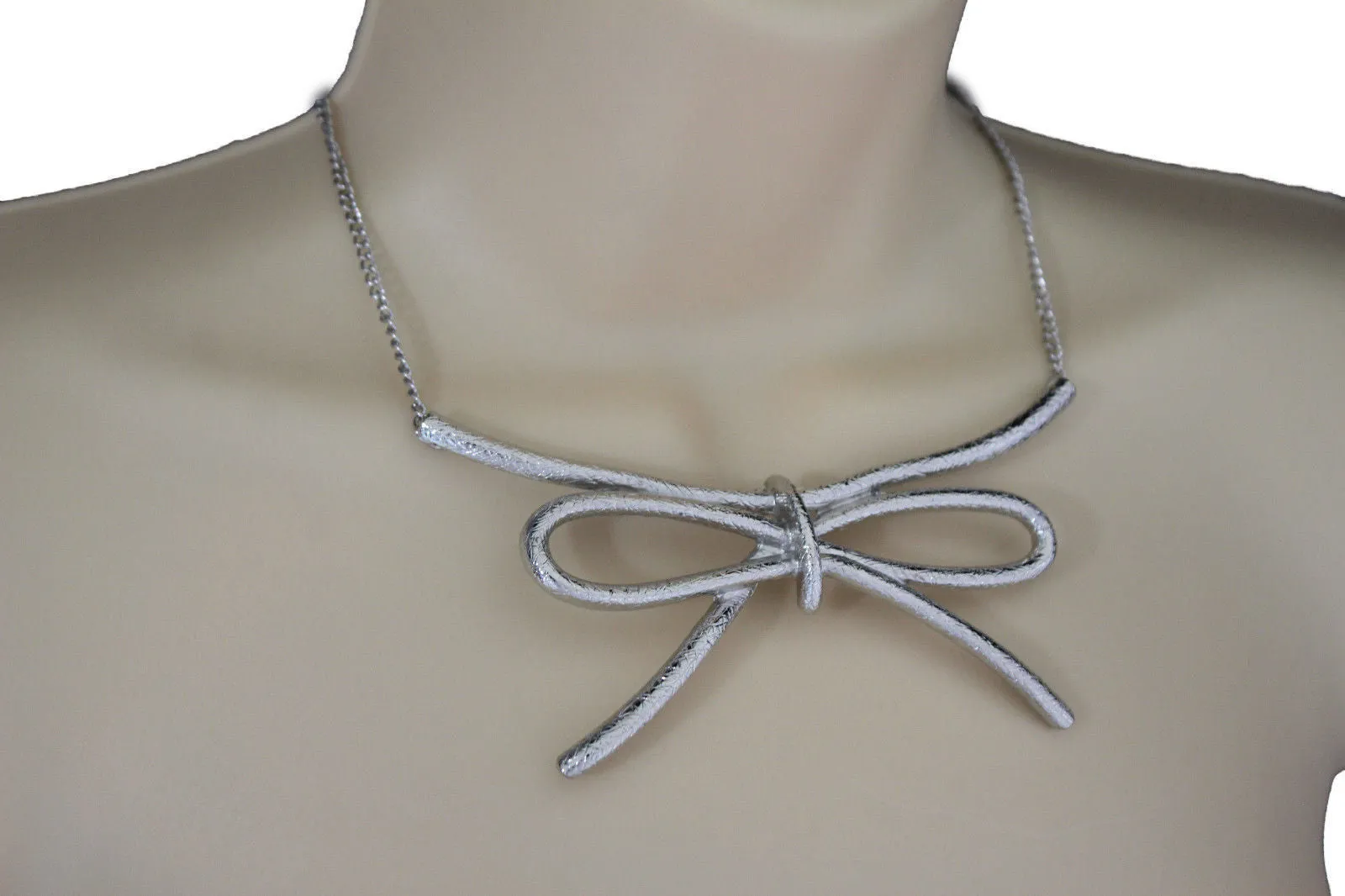 Copper Silver Chain Knot Bow Tie Charm Necklace Earrings Set