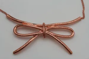 Copper Silver Chain Knot Bow Tie Charm Necklace Earrings Set