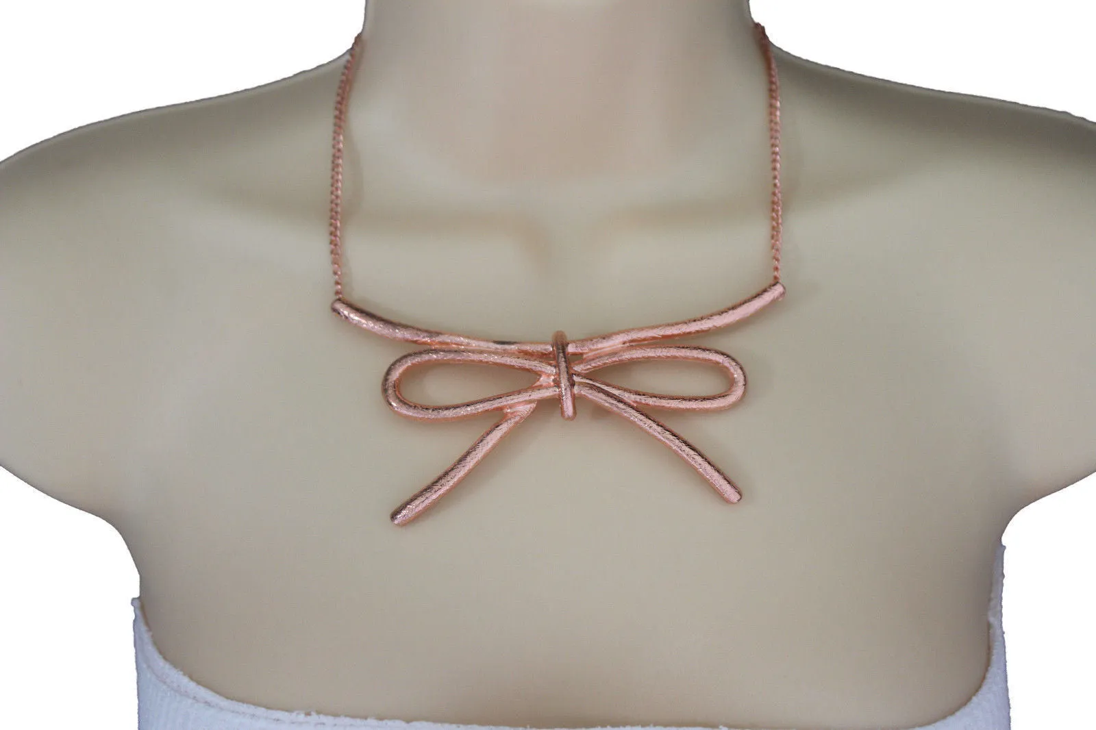 Copper Silver Chain Knot Bow Tie Charm Necklace Earrings Set
