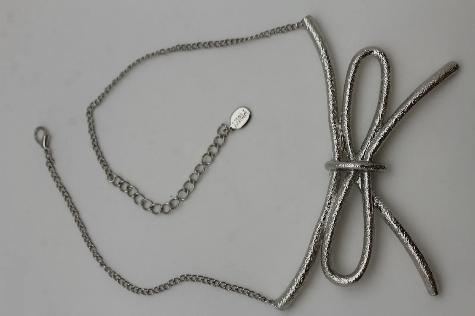 Copper Silver Chain Knot Bow Tie Charm Necklace Earrings Set