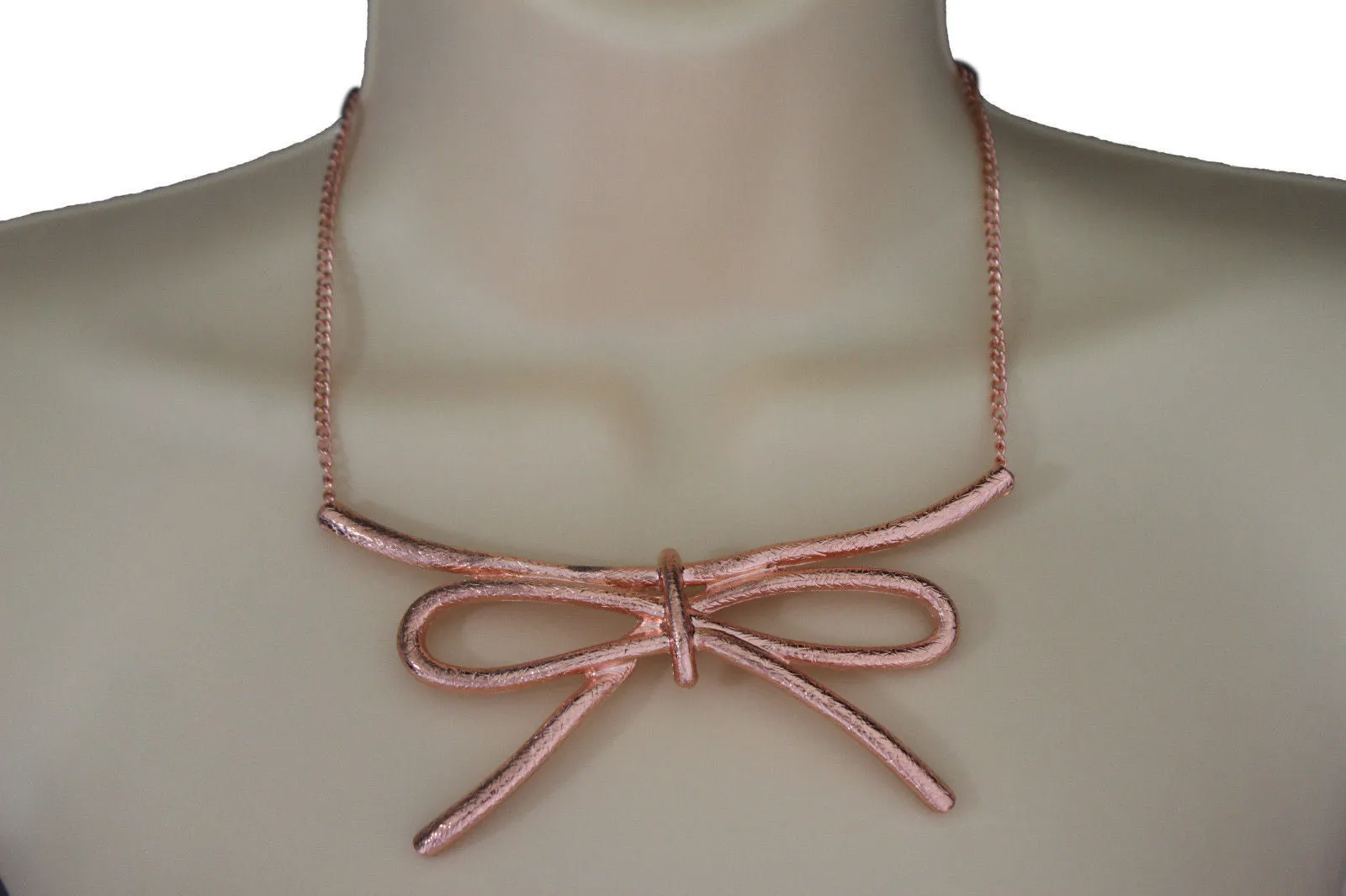 Copper Silver Chain Knot Bow Tie Charm Necklace Earrings Set