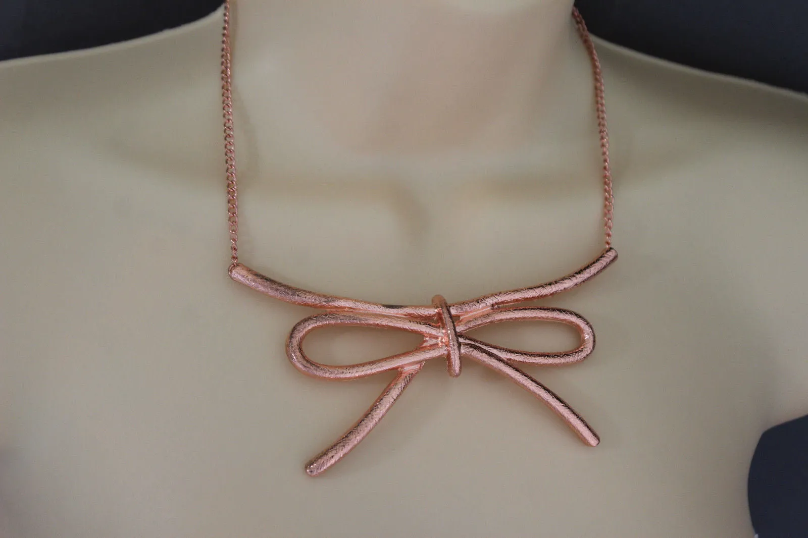 Copper Silver Chain Knot Bow Tie Charm Necklace Earrings Set