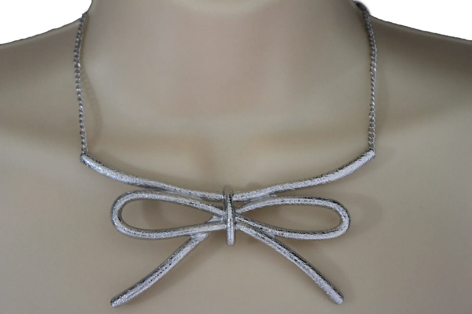 Copper Silver Chain Knot Bow Tie Charm Necklace Earrings Set