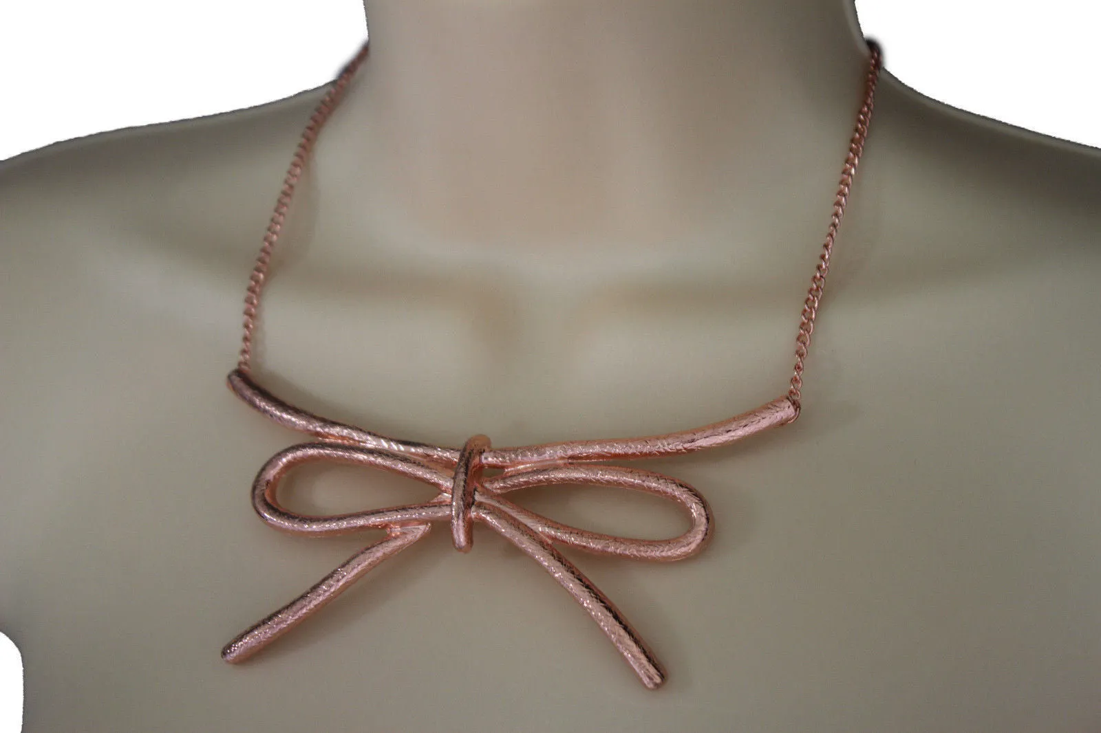 Copper Silver Chain Knot Bow Tie Charm Necklace Earrings Set