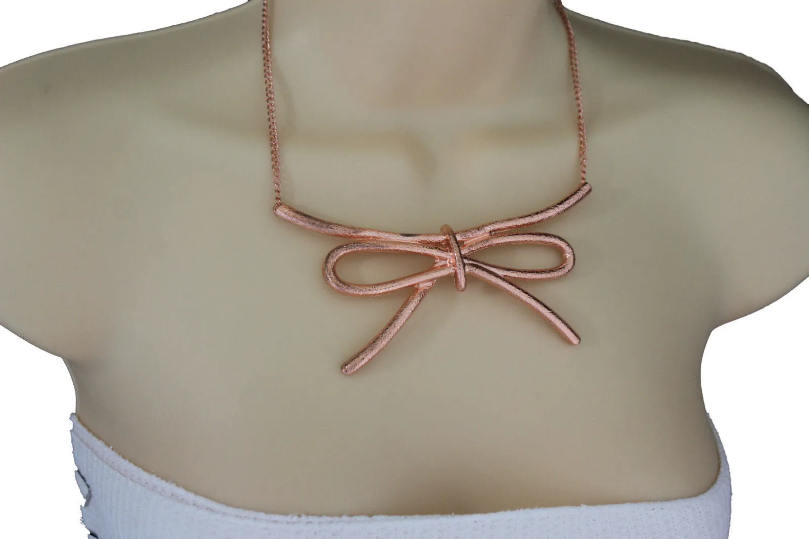 Copper Silver Chain Knot Bow Tie Charm Necklace Earrings Set