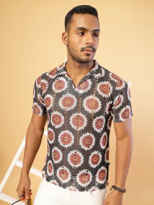 Cotton Crochet Botanical Polo Slim Fit Shirt