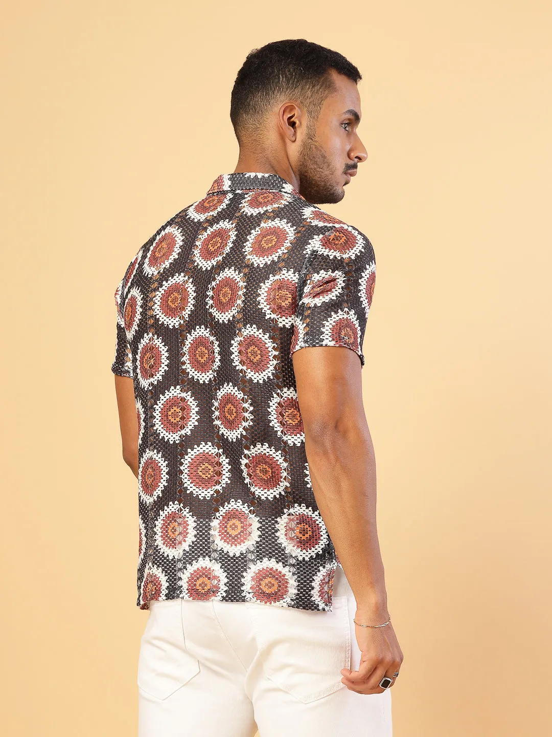 Cotton Crochet Botanical Polo Slim Fit Shirt