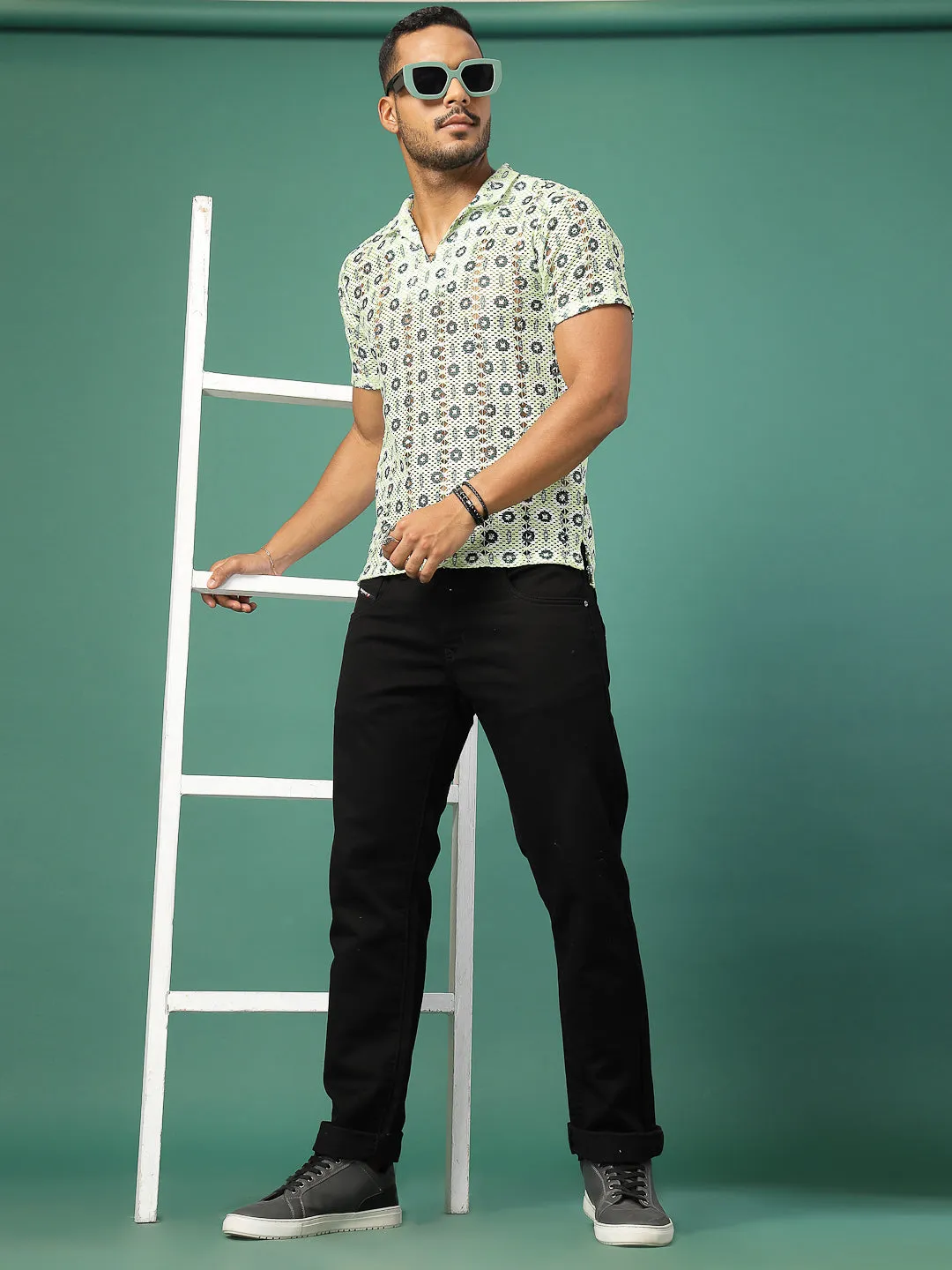 Cotton Crochet Botanical Polo Slim Fit Shirt