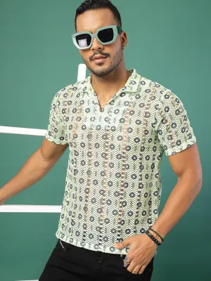 Cotton Crochet Botanical Polo Slim Fit Shirt