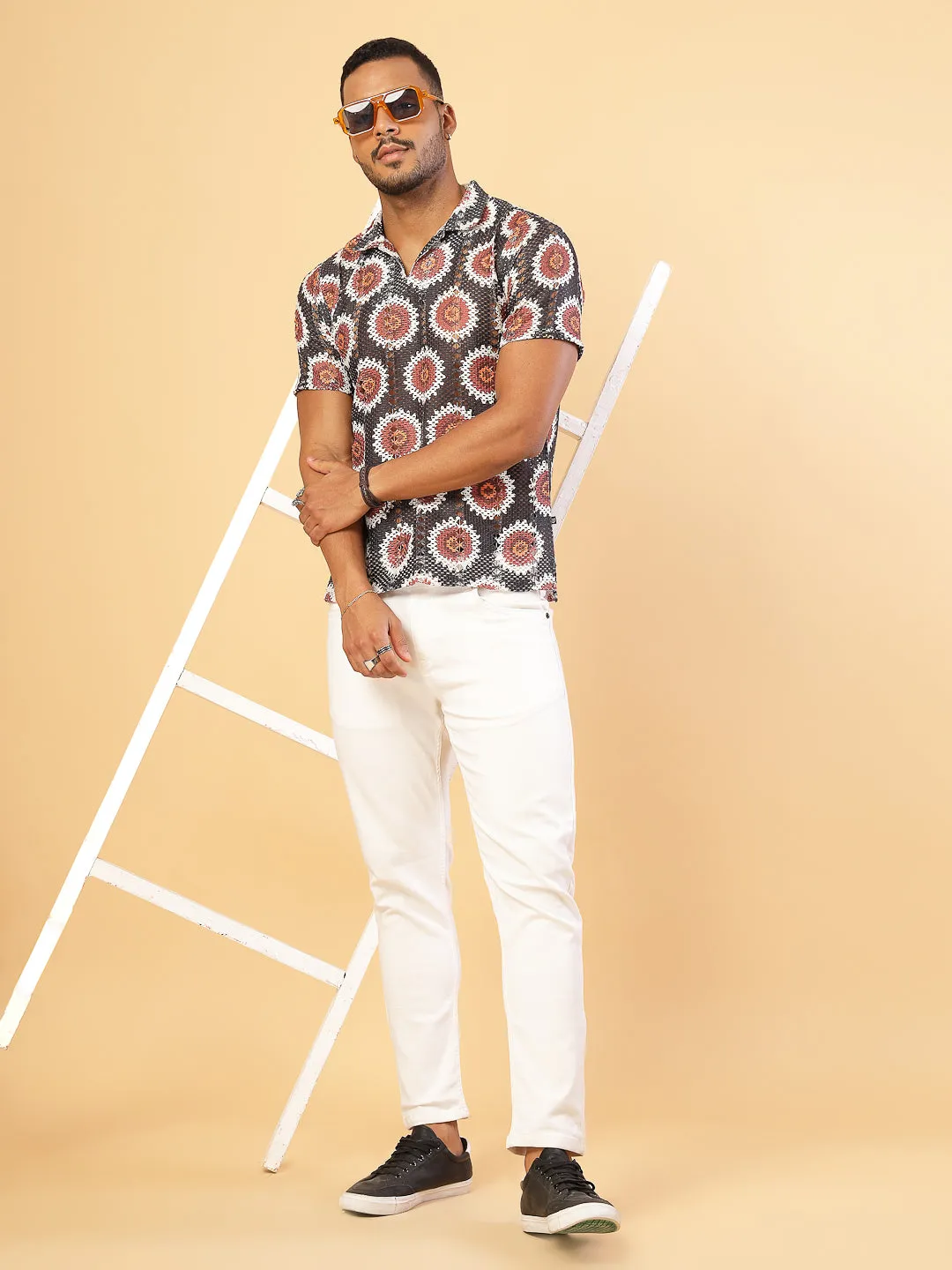 Cotton Crochet Botanical Polo Slim Fit Shirt