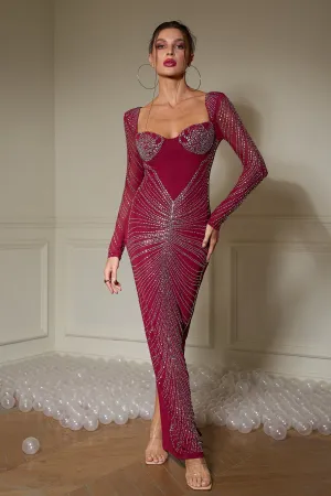 Crimson Radiance Embellished Maxi Dress