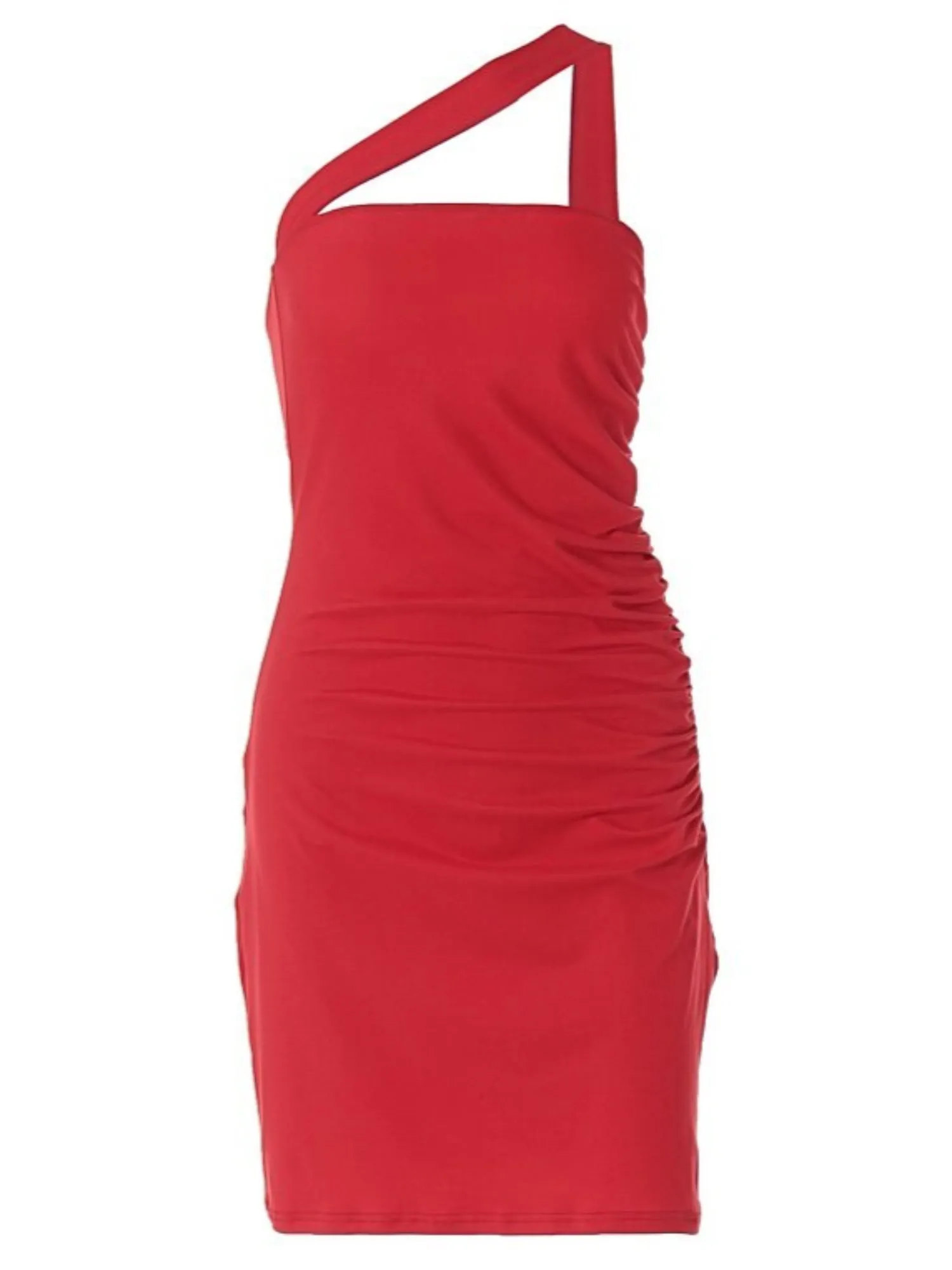 Cross Strap Ruched Red Dress
