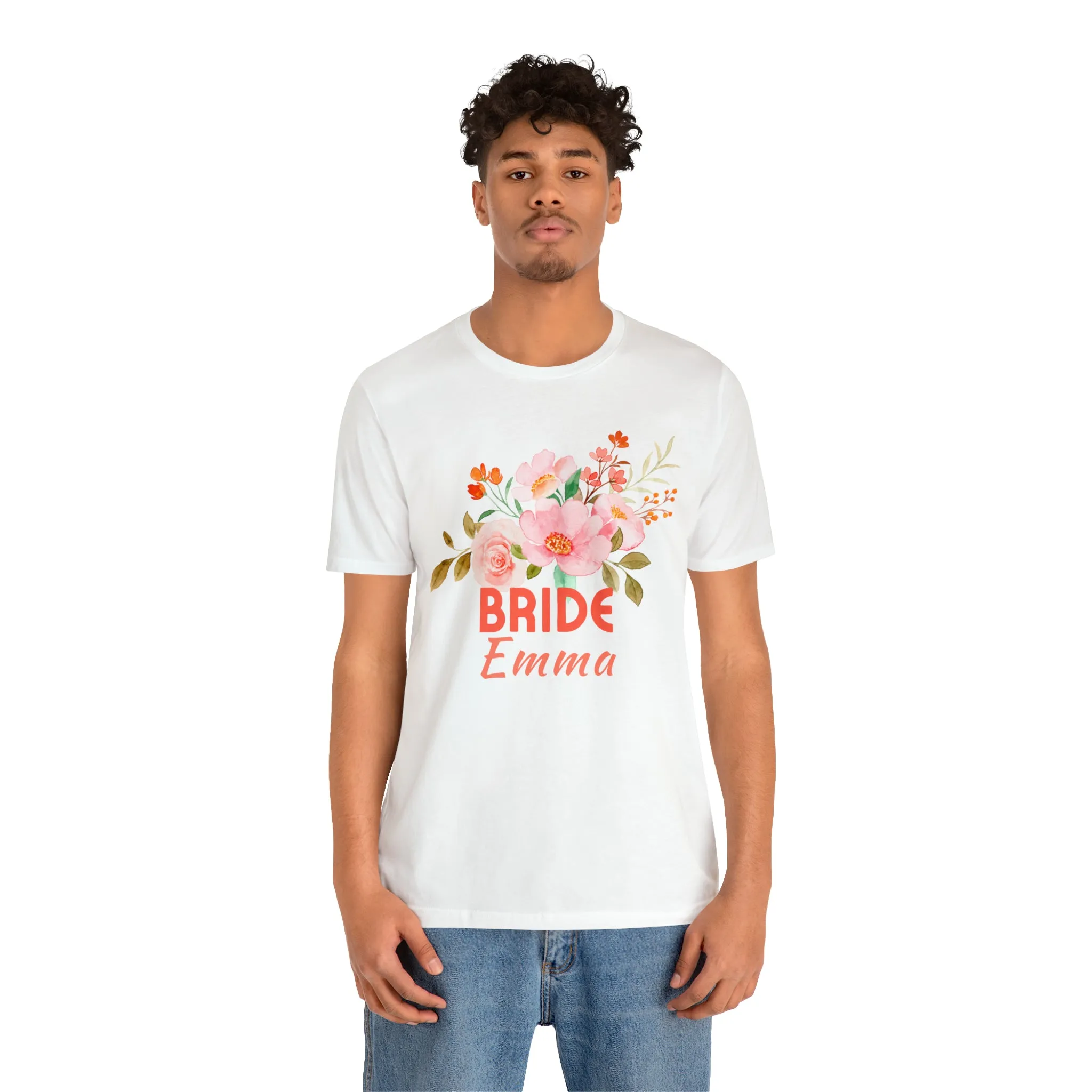 CUSTOM Bride Floral T-Shirt | Wedding Party Tee |  Bella Canvas 3001 Unisex |  Here Comes the Bride Short Sleeve Tshirt